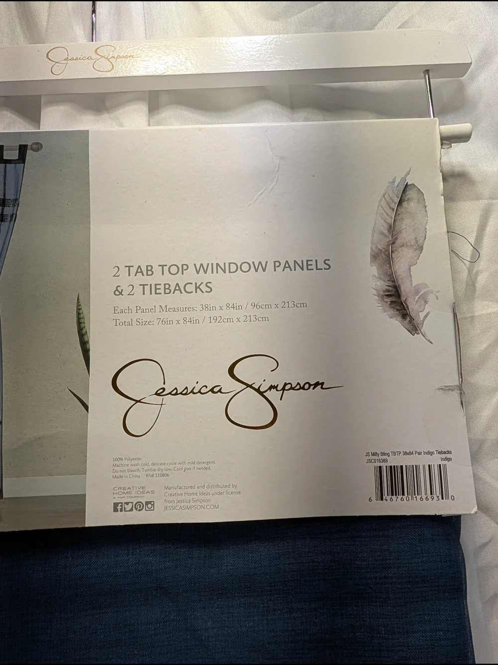 NWT Jessica Simpson Navy Tab Top Window Panels w/tie backs 2 Pack 38inx84in